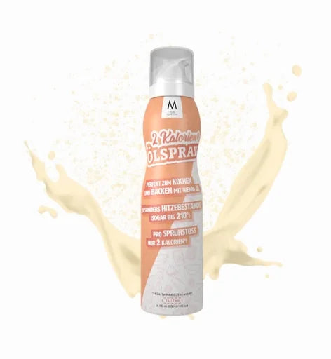 More Nutrition Ölspray-Flasche vor einem schlichten Hintergrund. Das Spray bietet eine praktische, kalorienarme Möglichkeit, Gerichte mit Öl zu verfeinern – ideal für Fitness-Enthusiasten und alle, die auf ihre Kalorienzufuhr achten. Das elegante Design betont einen gesunden und ausgewogenen Lebensstil